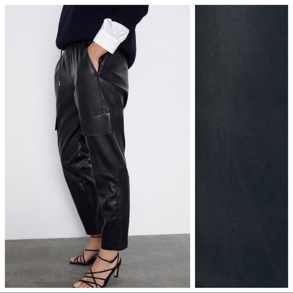 Nwot Zara Faux Leather Cargo Pants Size 